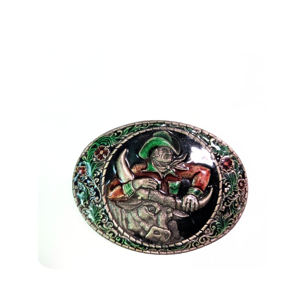Vintage Indiana Metal Craft Cowboy Longhorn Belt Buckle Western E49 1981